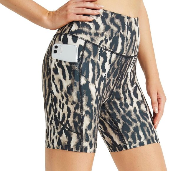 Pants - Women's 6-8 Inch High Waist Biker Shorts with Pockets for Yoga Workout Running